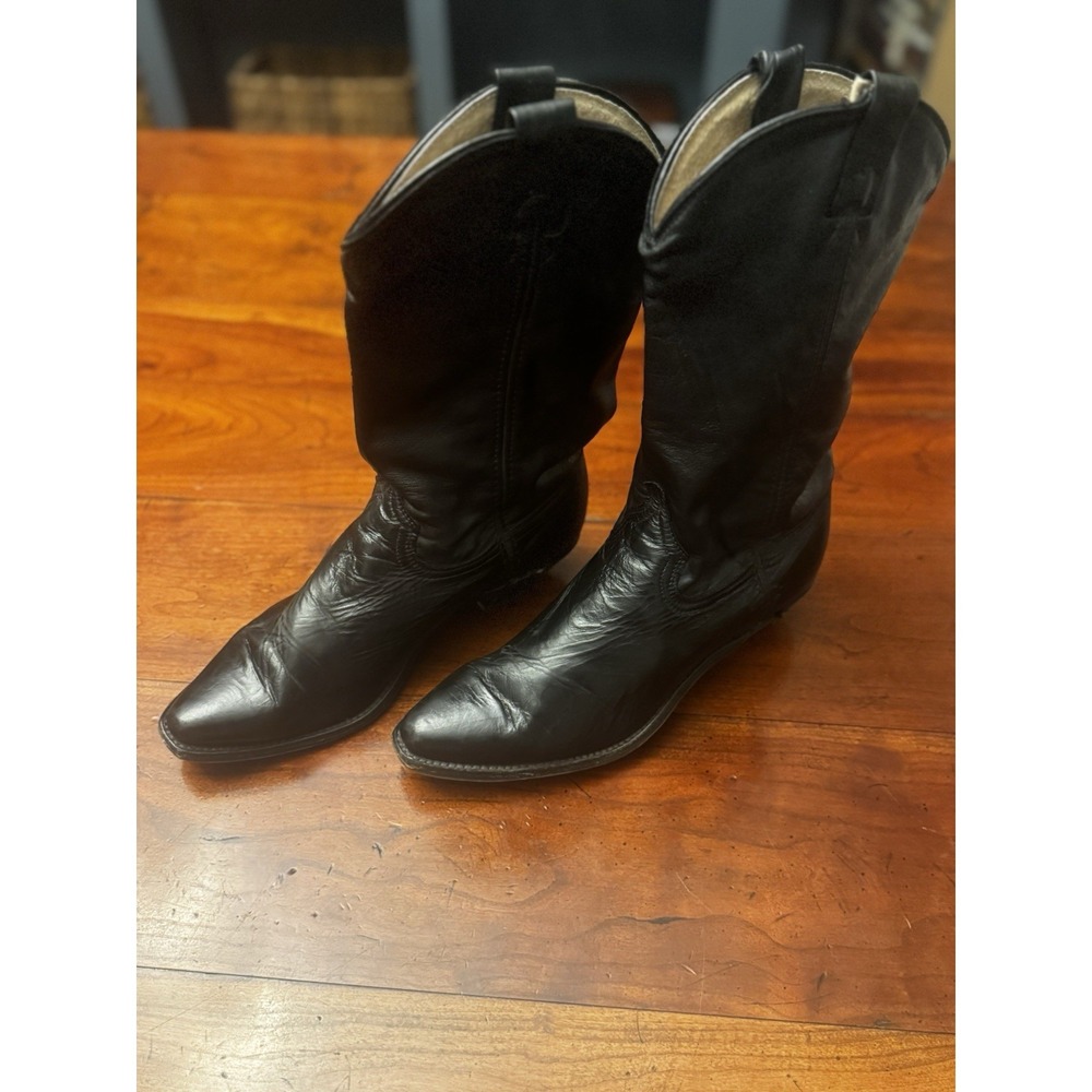 Tony Lama Black Leather Cowboy Boots Men's Size 7.5/Women's 9